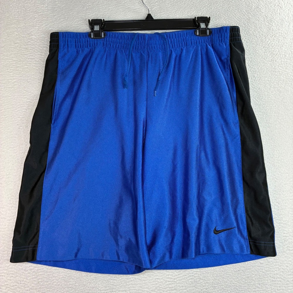 Y2K Nike Baggy Basketball Shorts Men M Blue Black Silky Loose Drawstring Vintage